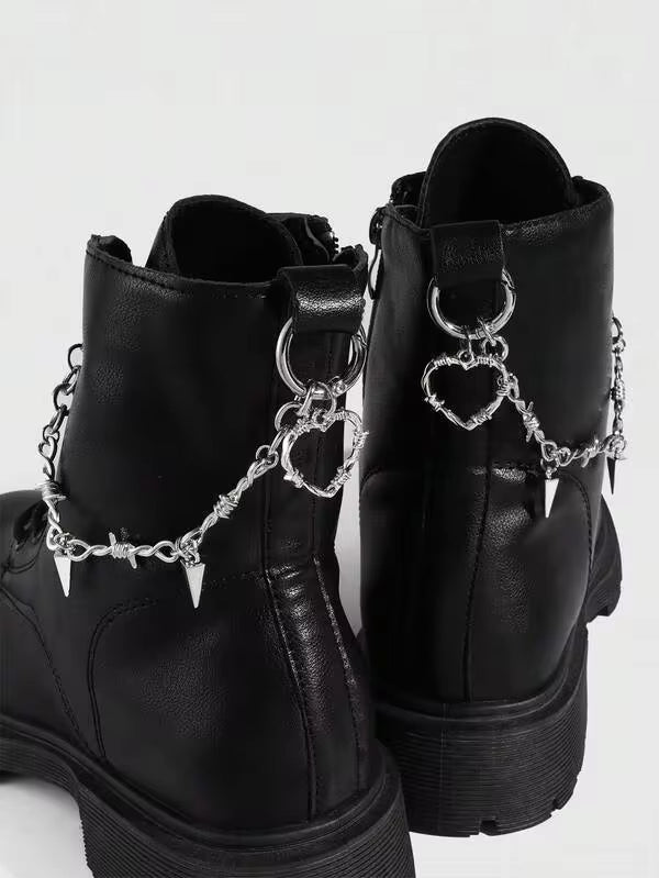 ROMWE 2pcs Gothic Punk Style Dark Thorn Heart Chain DIY Shoe Decorations, Add Mysterious Vibe To Your Shoes, Suitable For Women And Men - Compact, Delicate, Multifunctional Fashion Item, Halloween Holiday Shoe & Boot Decor