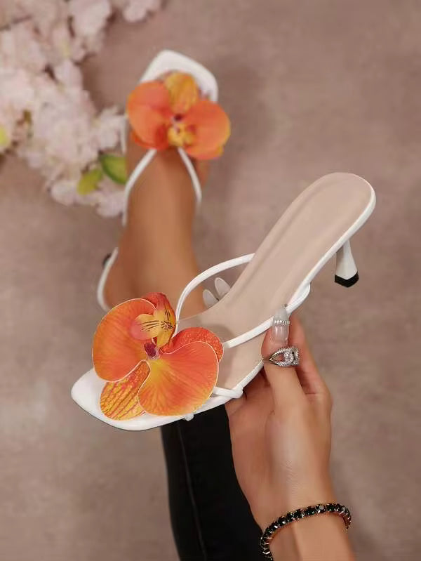 French Stiletto Heel Floral Strap Sandals, Minimalist Niche Slim Fit Summer Shoes Suitable For Dates, Shopping, Parties,Kitten Heels,Flip Flops